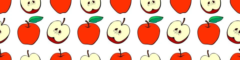 Vector seamless pattern with red apples. Bright fruit background and texture, 스톡 일러스트