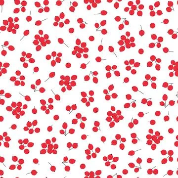 Vector seamless pattern with red berries. Simple repeatable floral background Stock Illustration