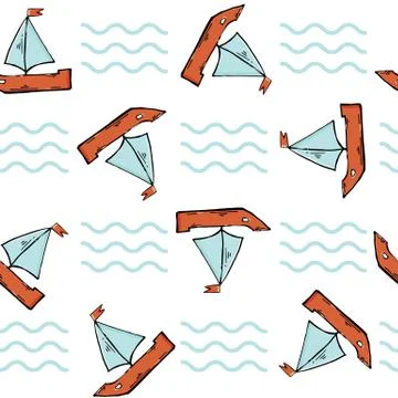 Vector seamless pattern with red boat on a white background. Stock Illustration
