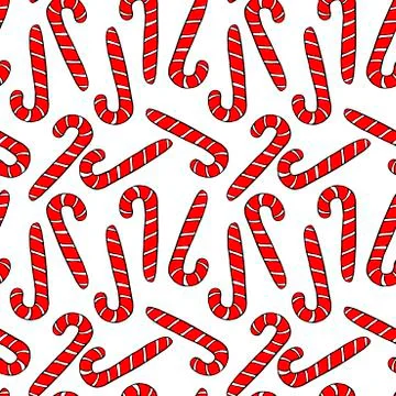 Vector Seamless pattern with red candy canes, sweets, lollipops. Hand drawn N Illustrazione stock