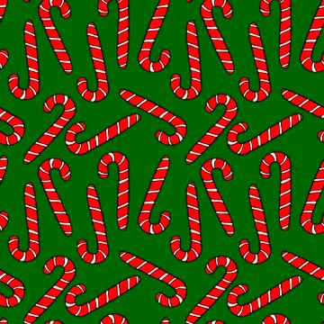 Vector Seamless pattern with red candy canes, sweets, lollipops. Hand drawn N Stock Illustration