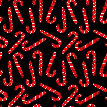 Vector Seamless pattern with red candy canes, sweets, lollipops. Hand drawn N Illustrazione stock