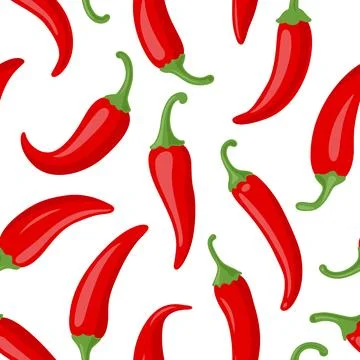 Vector Seamless Pattern with Red Chili Peppers, Vector Illustration. Hot Spicy Stock Illustration