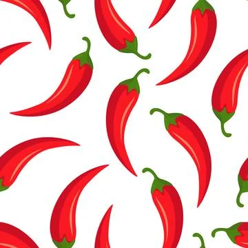 Vector Seamless Pattern with Red Chili Peppers, Vector Illustration. Hot Spicy Stock Illustration
