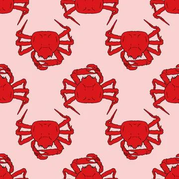 Vector seamless pattern of red crab. a pattern of a sea animal of a whole crab Stock Illustration