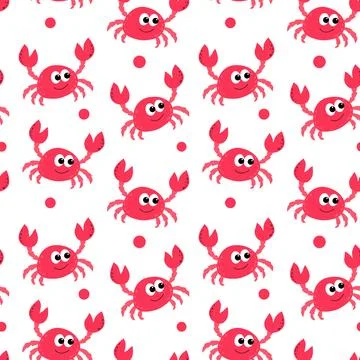 Vector seamless pattern with red crabs on white background. Stock Illustration