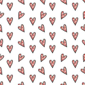 Vector seamless pattern with red hand drawing hearts Stock Illustration