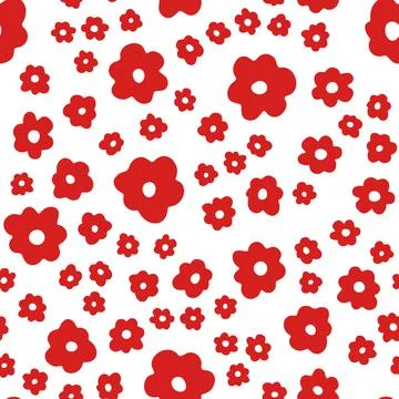 Vector seamless pattern with red hand drawn flowers on white background. Dood Stock Illustration