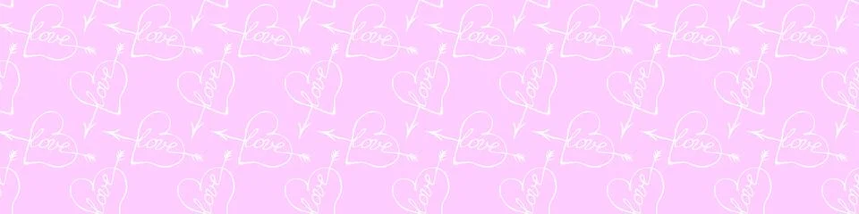 Vector seamless pattern of red hearts with an arrow and lettering love. Hand  Stock Illustration