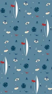 Vector seamless pattern of red hearts, little men. Stock Illustration