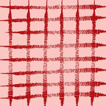 Vector seamless pattern with red ink stripes on pink background. Monochrome hand Stock Illustration