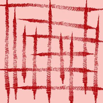 Vector seamless pattern with red ink stripes on pink background. Monochrome hand Stock Illustration