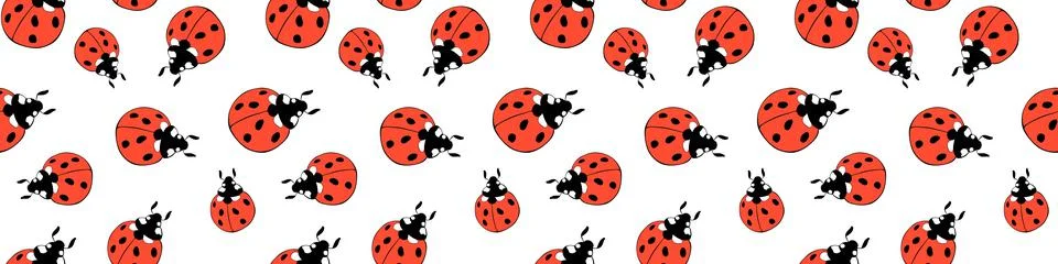 Vector seamless pattern of red ladybugs of different sizes in flat doodle sty Stock Illustration