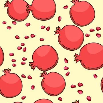 Vector seamless pattern with red pomegranate fruit Stock Illustration