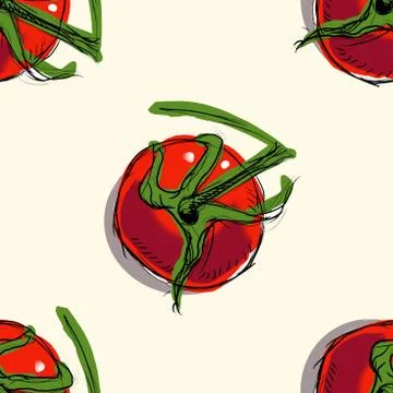 Vector seamless pattern with red ripe tomatoes Stock Illustration