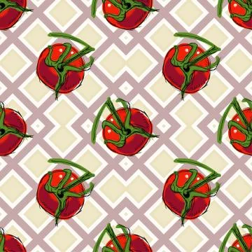 Vector seamless pattern with red ripe tomatoes Stock Illustration