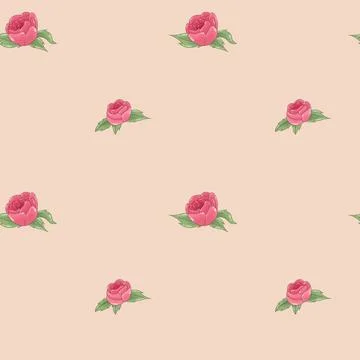 Vector seamless pattern of red roses and green leaves Stock Illustration