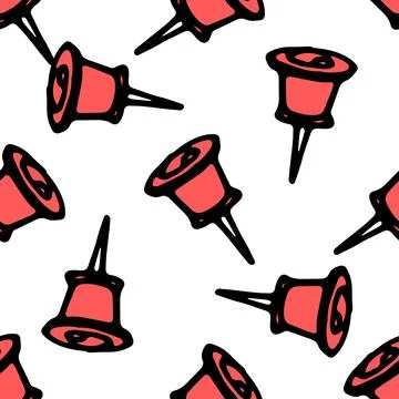 Vector seamless pattern of a red stationery button with a needle drawn by hand Stock Illustration
