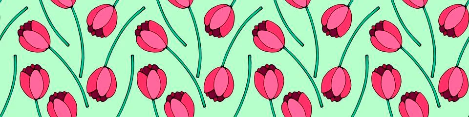 Vector seamless pattern with red tulip flowers. Hand drawn doodle spring text 스톡 일러스트