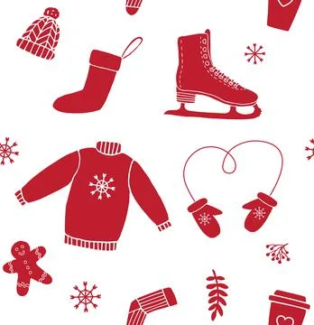Vector seamless pattern of red winter elements Illustrazione stock