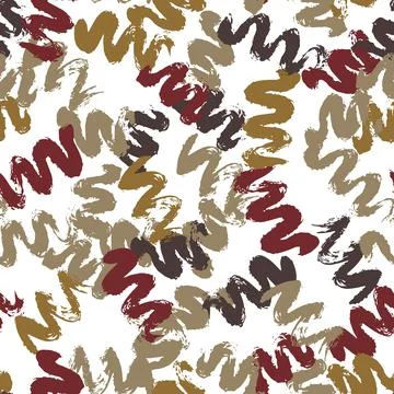 Vector seamless pattern with red, yellow, brown, grey wave brush stroke on wh Illustrazione stock
