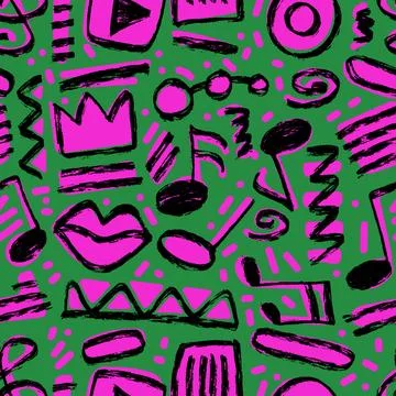 Vector seamless pattern. Repeatable backdrop with hand drawn music notes. Bri Stock Illustration