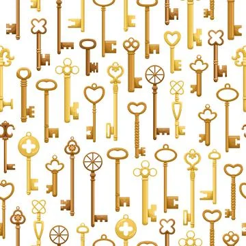 Vector seamless pattern with retro keys. Vintage background. Illustrazione stock