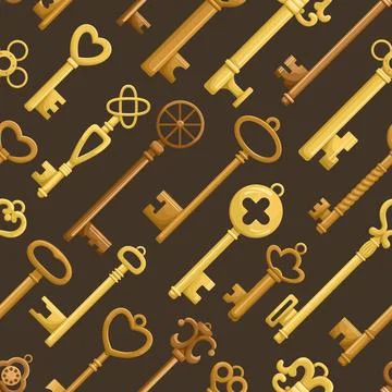 Vector seamless pattern with retro keys. Vintage background. Illustrazione stock