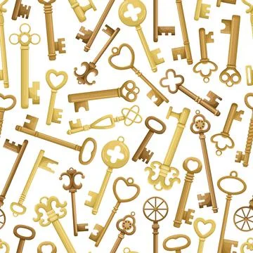 Vector seamless pattern with retro keys. Vintage background. Illustrazione stock
