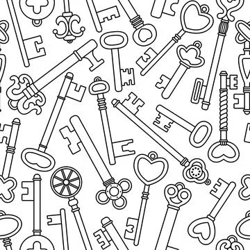 Vector seamless pattern with retro keys. Vintage background. Stock Illustration