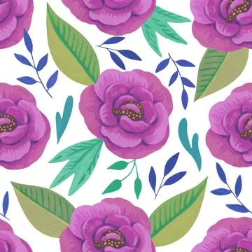 Vector seamless pattern in retro luxury style with peony and leaves. Hand-d.. Stock Illustration