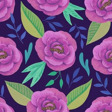 Vector seamless pattern in retro luxury style with peony and leaves. Hand-d.. Stock Illustration