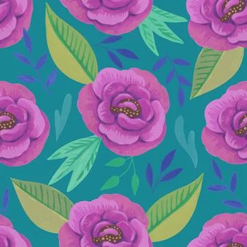 Vector seamless pattern in retro luxury style with peony and leaves. Hand-d.. Stock Illustration