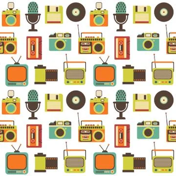 Vector Seamless Pattern with Retro technology Stock Illustration