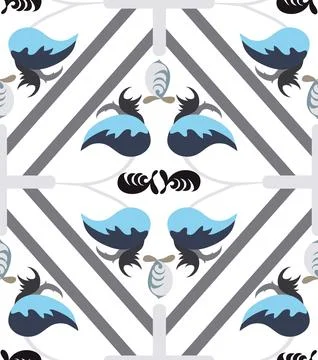 Vector seamless pattern of rhombuses and stylized leaves. Illustrazione stock