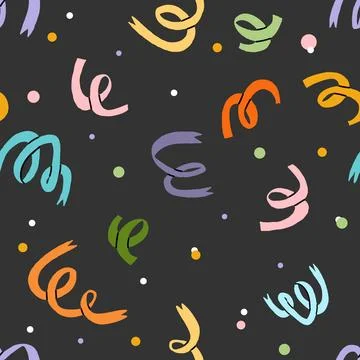Vector seamless pattern with ribbons and confetti Stock Illustration