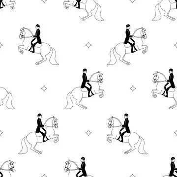 Vector seamless pattern with rider and horse Stock Illustration