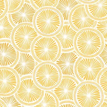 Vector seamless pattern with ripe yellow lemon slices for package, trendy Stock Illustration