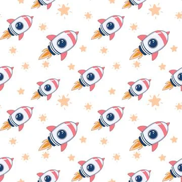 Vector seamless pattern with rocket Stock Illustration