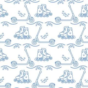 Vector seamless pattern Rollers kick scooter Sport 스톡 일러스트