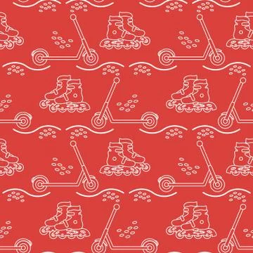 Vector seamless pattern Rollers kick scooter Sport Stock Illustration