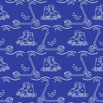 Vector seamless pattern Rollers kick scooter Sport Stock Illustration