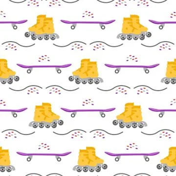 Vector seamless pattern Rollers, skateboard. Sport Stock Illustration