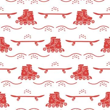 Vector seamless pattern Rollers, skateboard. Sport 스톡 일러스트