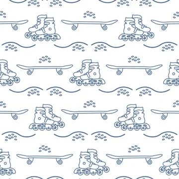 Vector seamless pattern Rollers, skateboard. Sport Stock Illustration