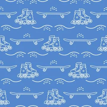Vector seamless pattern Rollers, skateboard. Sport Stock Illustration