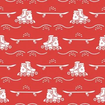Vector seamless pattern Rollers, skateboard. Sport 스톡 일러스트