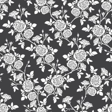 Vector seamless pattern - romantic black and white roses Stock Illustration