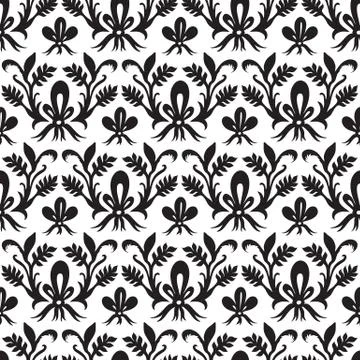 Vector seamless pattern - romantic black and white florals. Stock Illustration