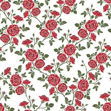 Vector seamless pattern - romantic red roses. Stock Illustration